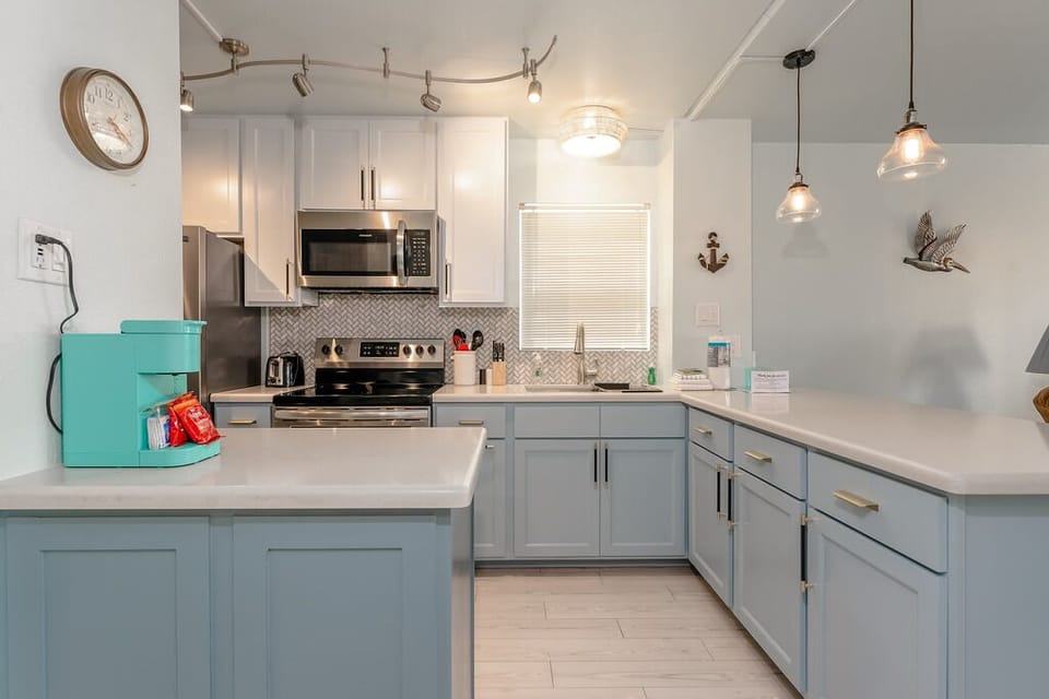 Our kitchen features full-size appliances for your use.