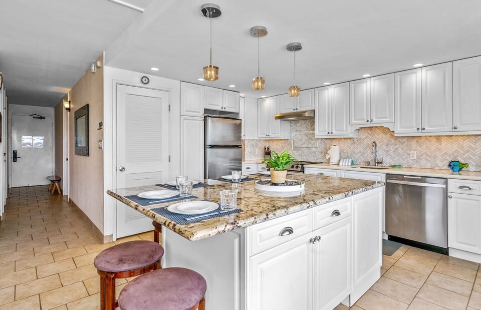 Counter space for prepping meals~ full size sink & dishwasher.