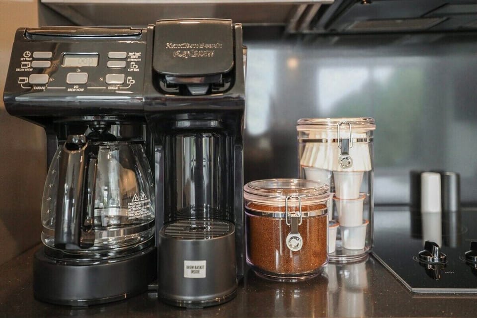 Our coffee station is fully stocked with everything you need to make the perfect cup.