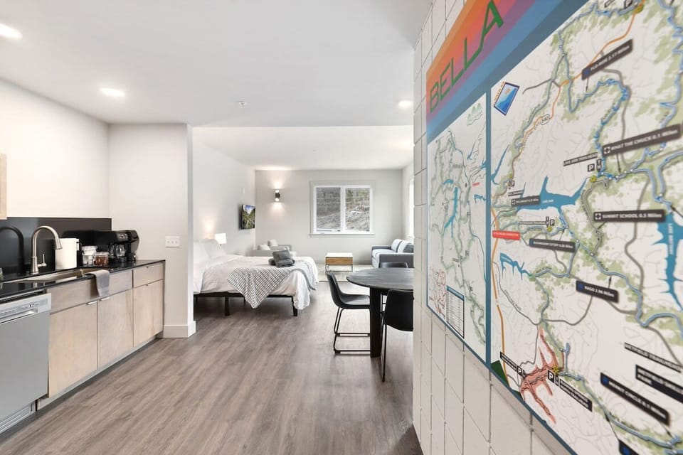 When you first walk into the loft, you'll immediately enter a hallway leading to our studio, complete with our bike trail maps!