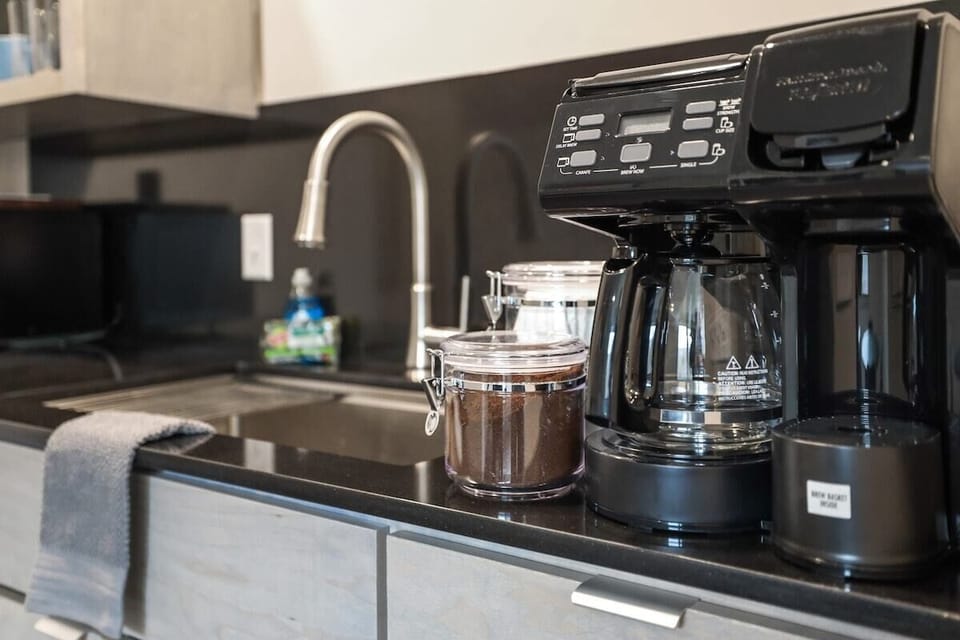 Our coffee station is fully stocked with everything you need to make the perfect cup.