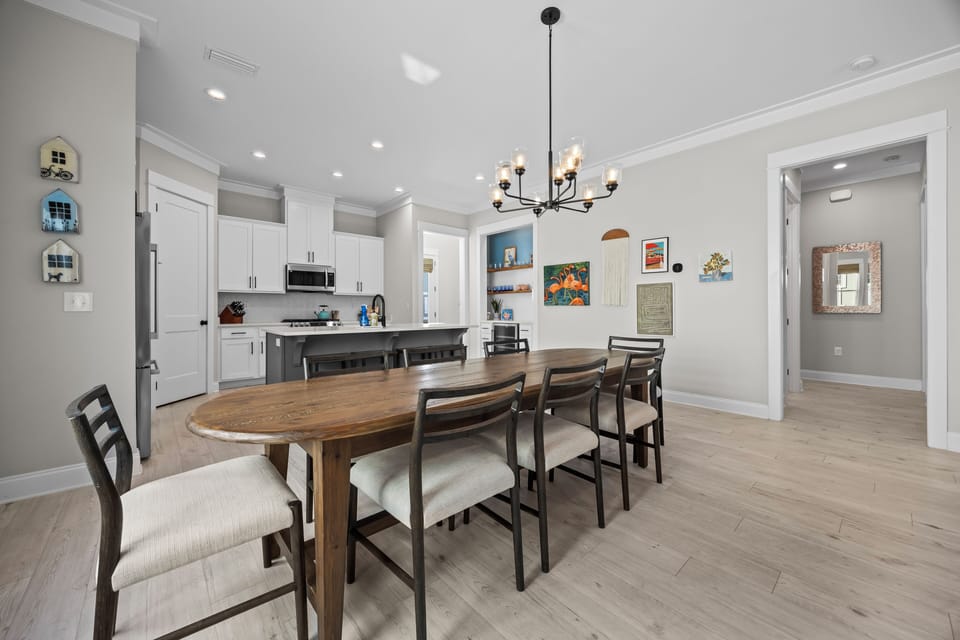 Dining for 12 and kitchen area