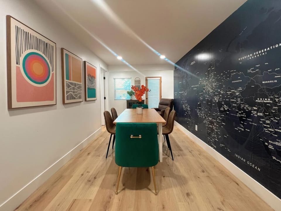 Dining area with the world map