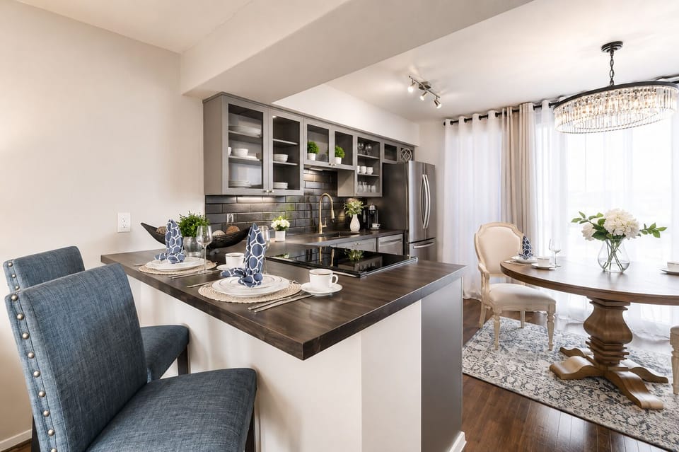Stylish bar seating at the bar, perfect for casual meals or chatting with the chef.