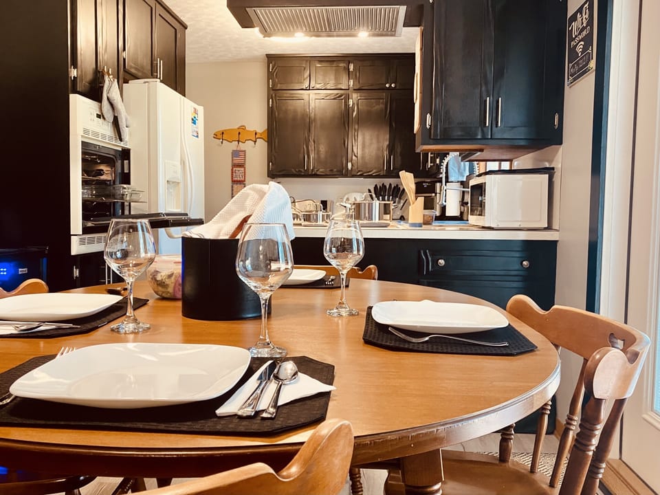 The kitchen is small but has all appliances and every gadget imaginable!