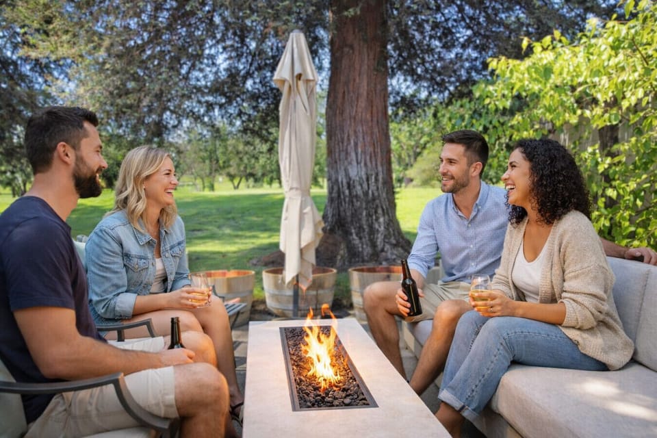Nothing beats good company, a glass of wine, and a cozy fire after a day in wine country