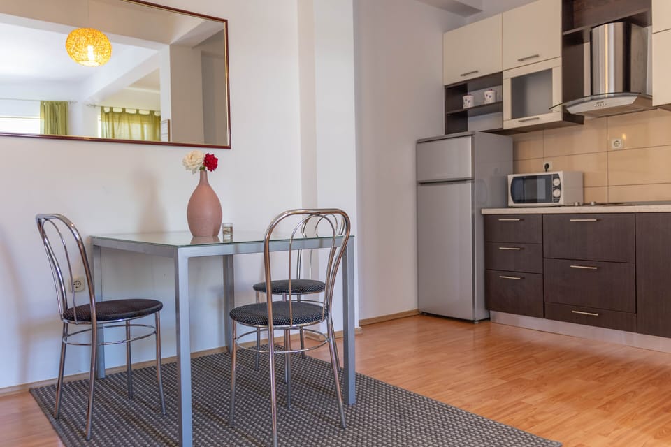 Dining area and kitchen.