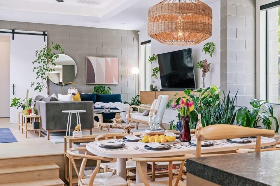 Dining room and living room with smart TV