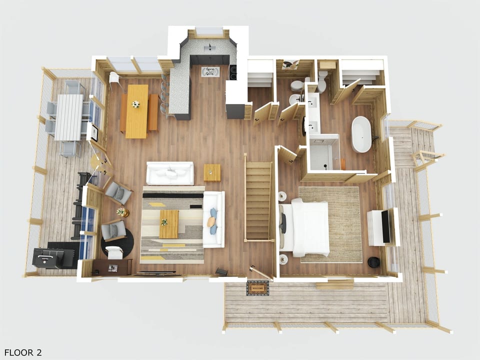 Main Floor - Living Room, Dining Room, Kitchen, and King Suite