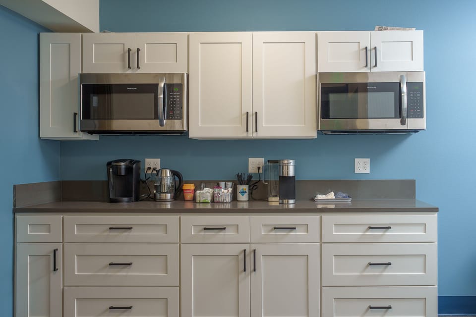 Shared fridge, microwave, coffee/tea maker, electric kettle