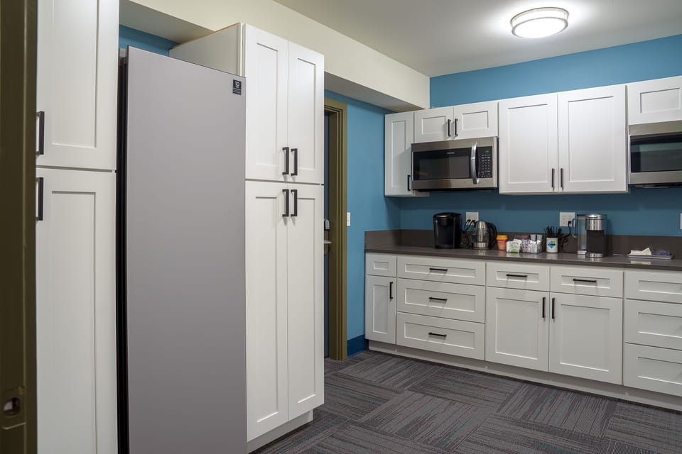 Shared fridge, microwave, coffee/tea maker, electric kettle