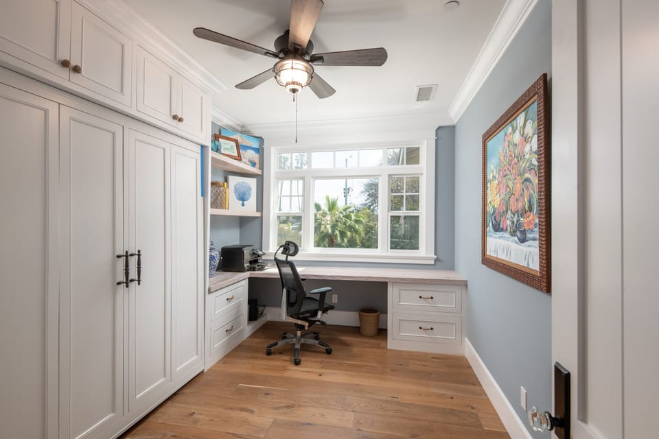 Private office adds flexibility for remote work and can also serve as an extra sleeping space with a Murphy bed.