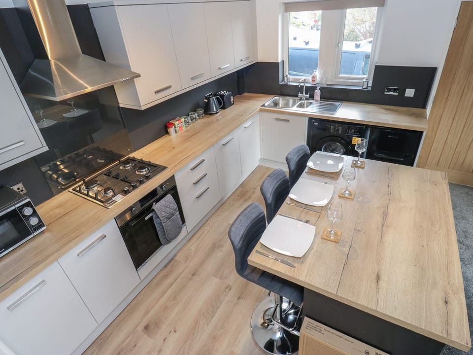 Fridge, dishwasher, electric kettle, toaster