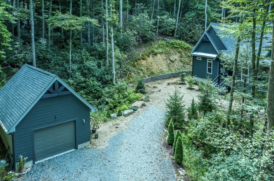 detached garage (private) and house arial view 