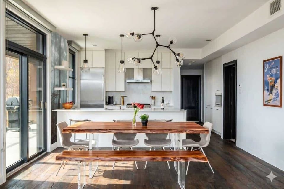 Sunlit dining area with room for 8.