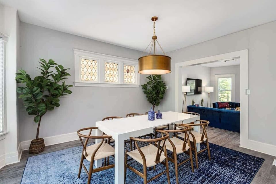 Light-filled dining space with open flow.