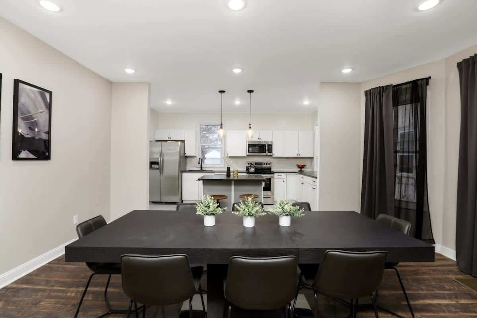 Large dining table for group meals.