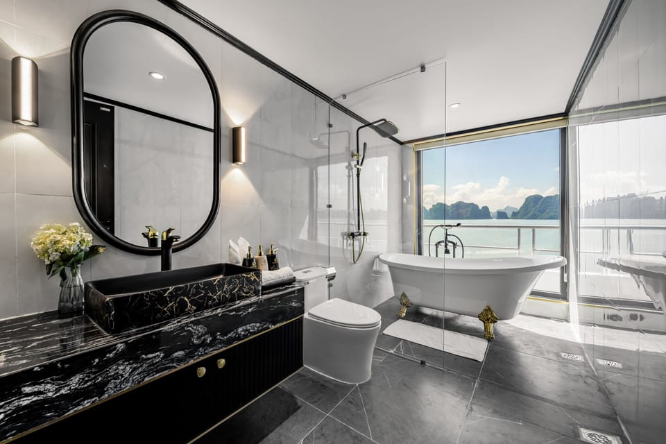 Rainfall showerhead, free toiletries, hair dryer, bathrobes