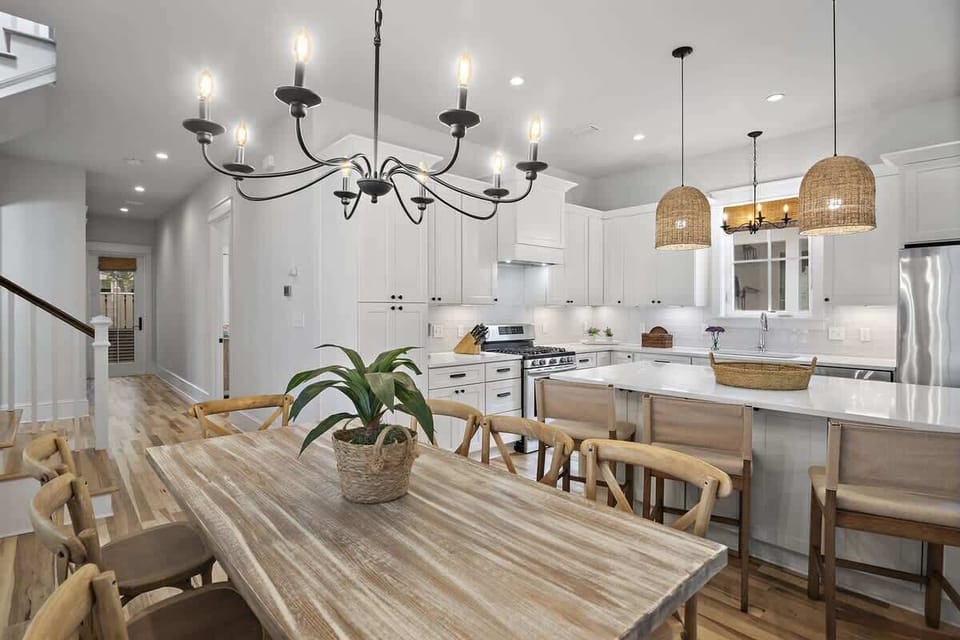 - Chef ready kitchen with stainless steel appliances and tons of prep space - Three pendant lights add warmth over the spacious island with bar seating for three - From quick breakfasts to holiday meals, this kitchen is built to impress and enjoy