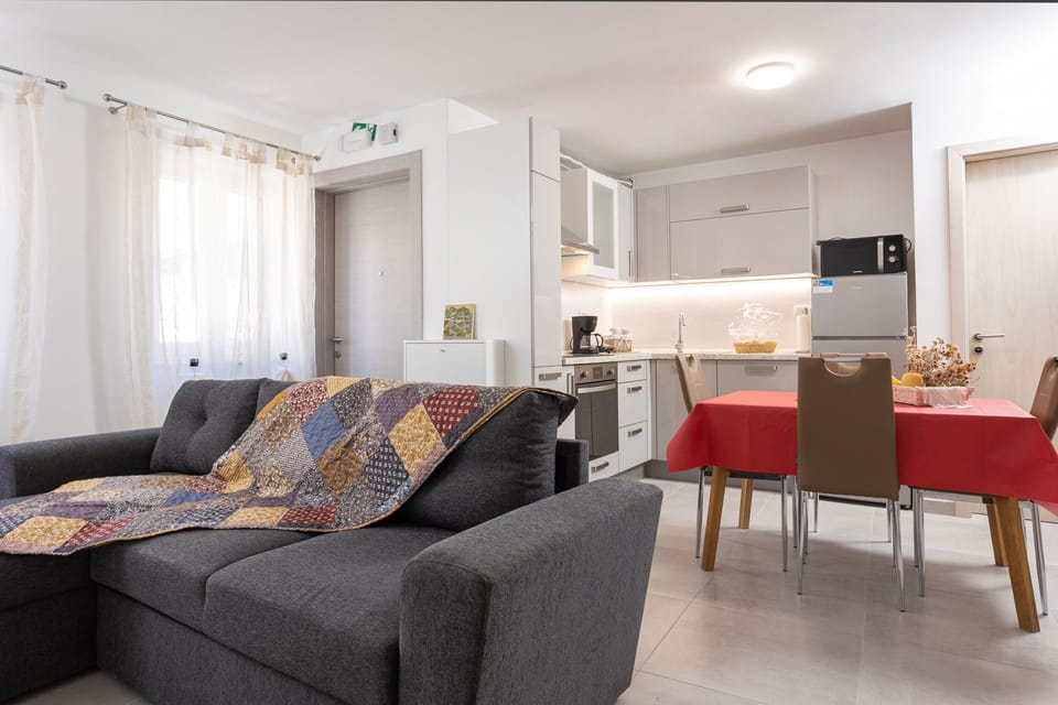 Living/dining area and the kitchen