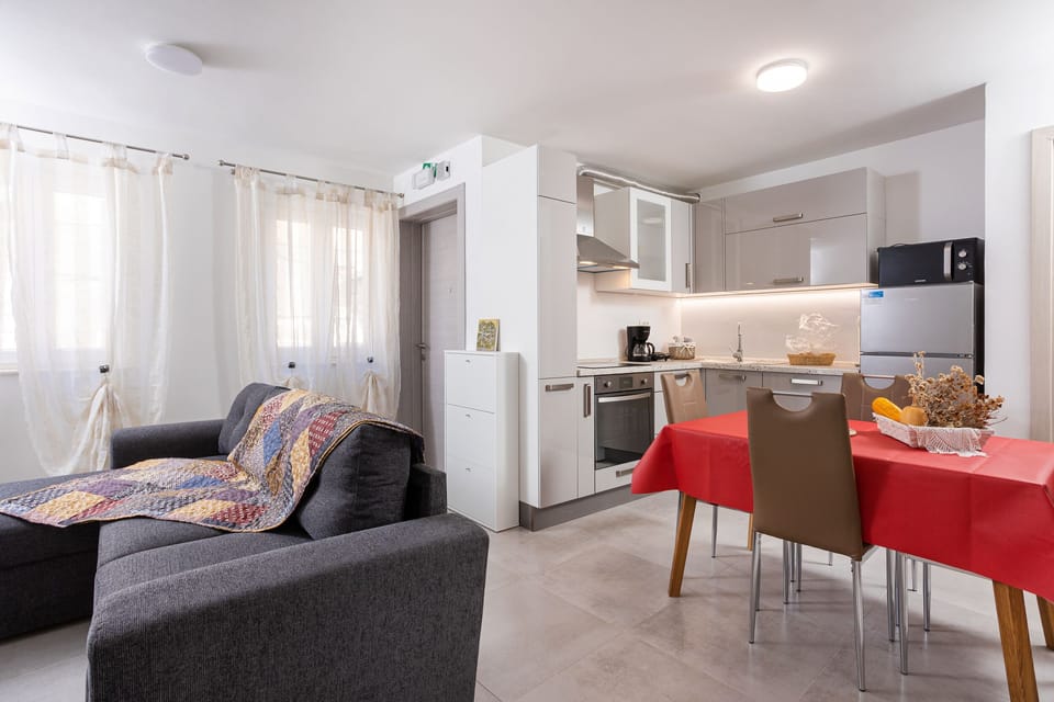 Living/dining area and the kitchen