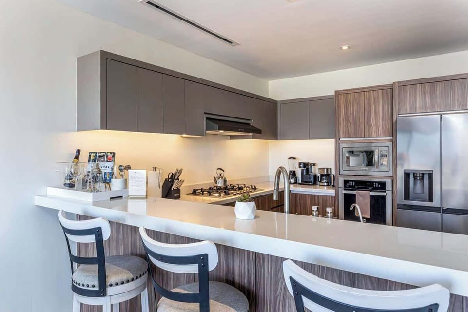 Gourmet kitchen with top-of-the-line appliances.