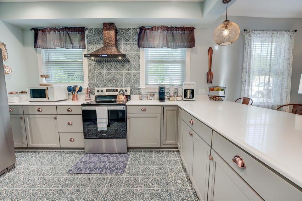 Fully stocked kitchen with copper accents