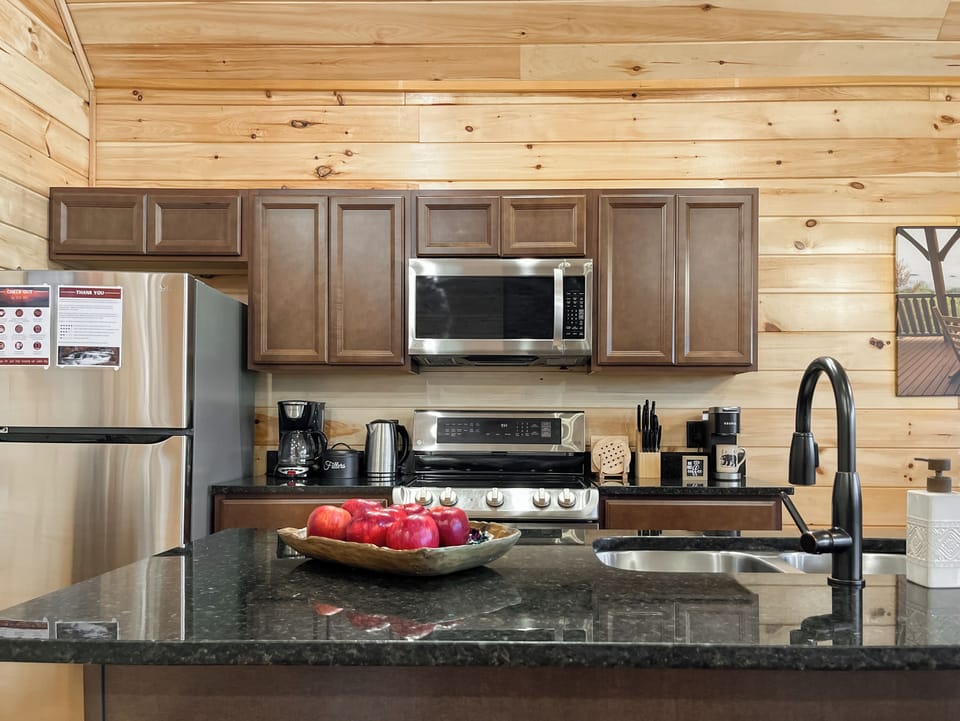 Large fridge and ample cabinet space to store your groceries and essentials. 