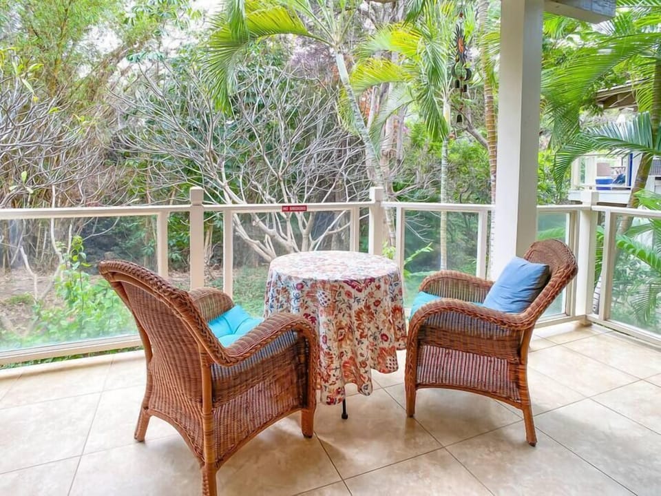 Lanai with a garden view