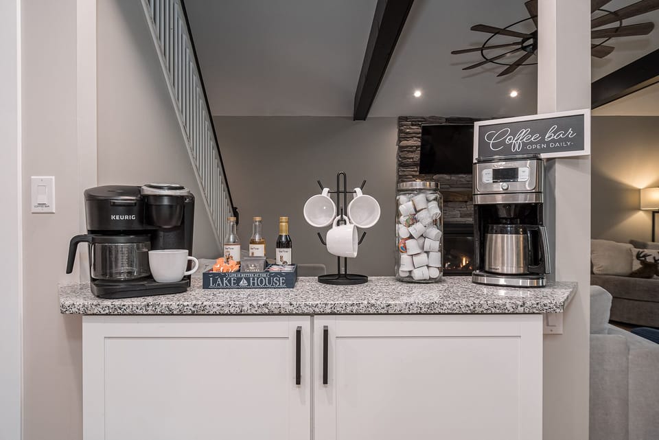 A fully stocked coffee bar awaits you to help you get your mornings started. 