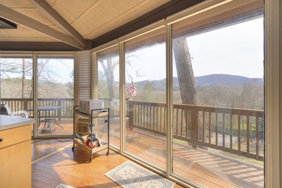 View of surrounding scenery from kitchen area. 