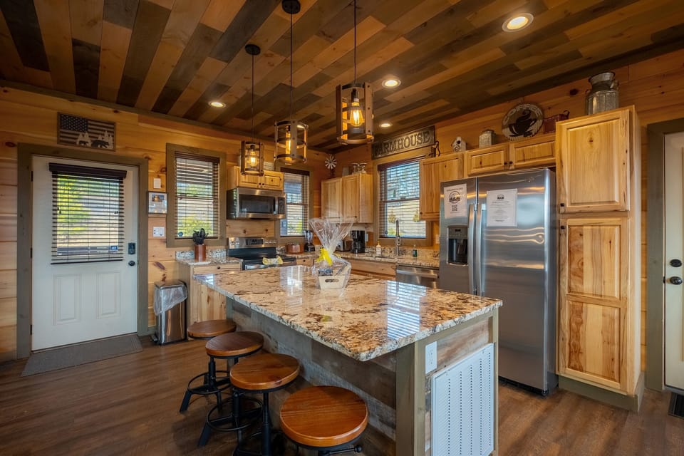 Very spacious kitchen.  Everything you need to cook whatever you desire.