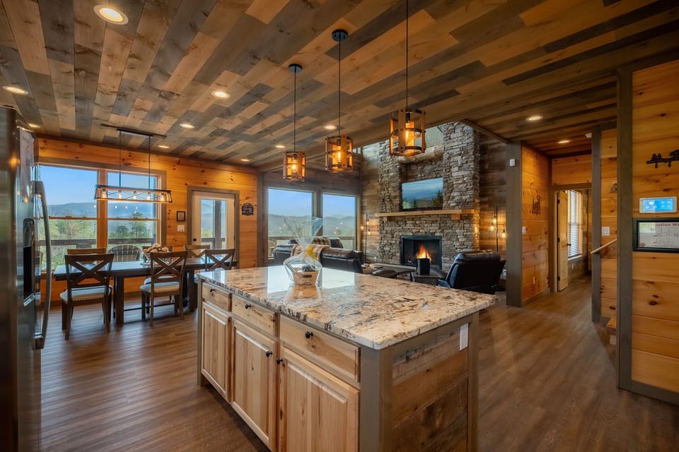 Lots of room in the kitchen, bar stools for the island.