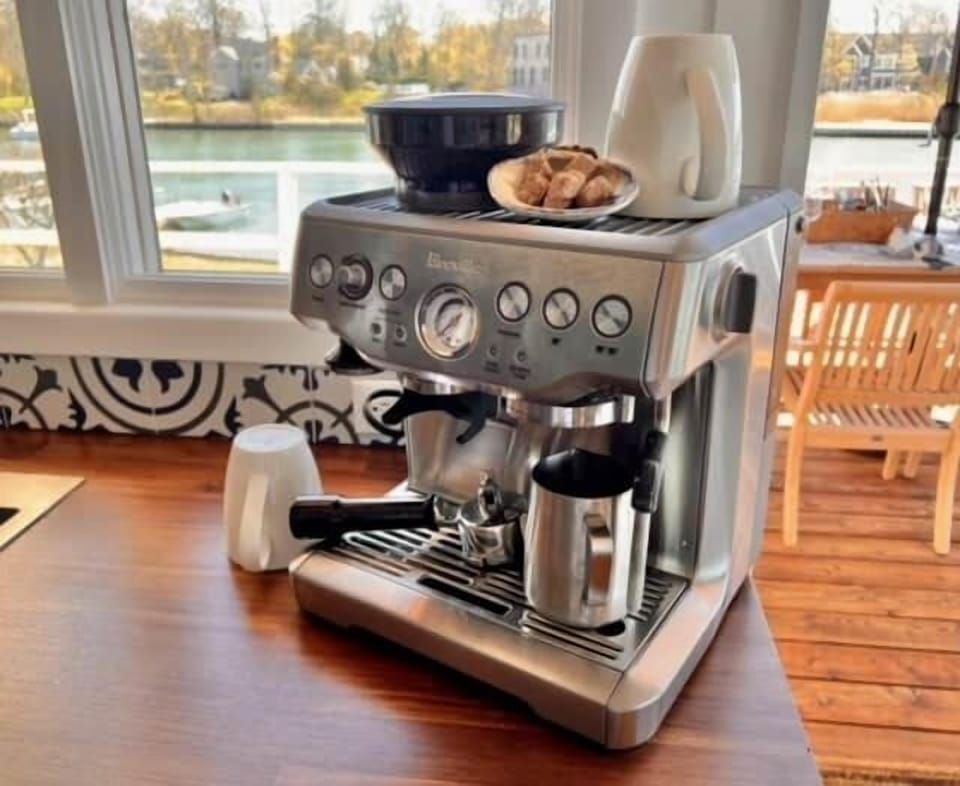 A Breville espresso machine to make the perfect cappuccinos and lattes, a must for sunrises on the deck!