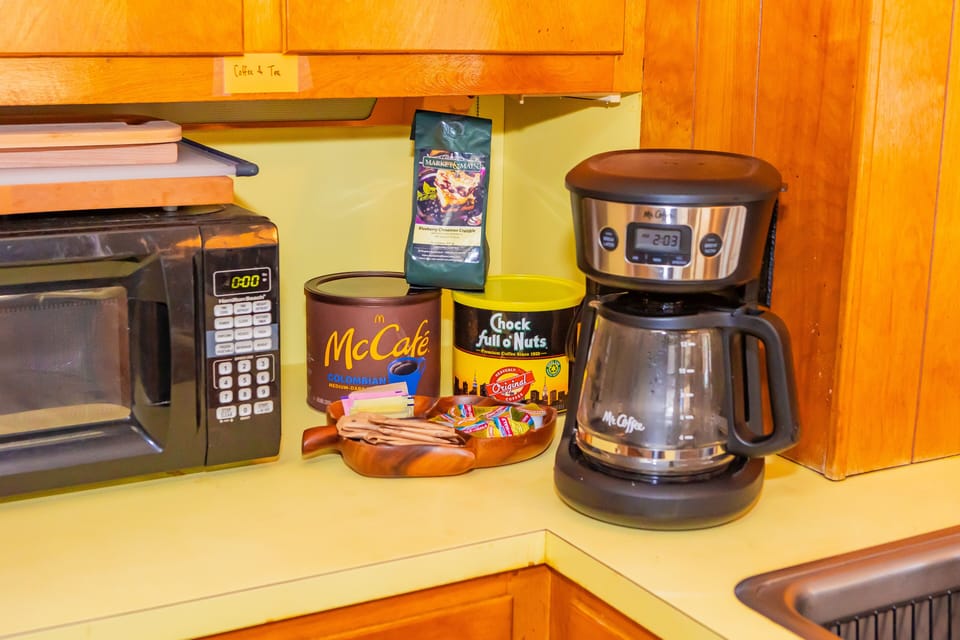 Coffee, creamer, and sugar offered for free.