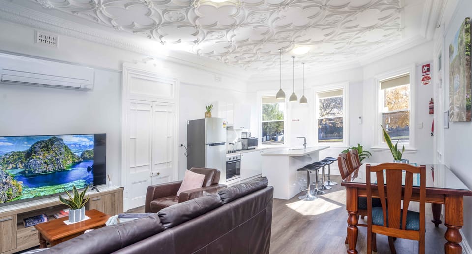 Looking out onto Summer Street through 3 x bay windows.