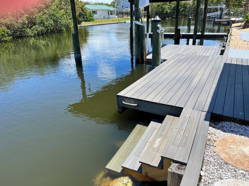 Steps down to the water. Launch the kayaks