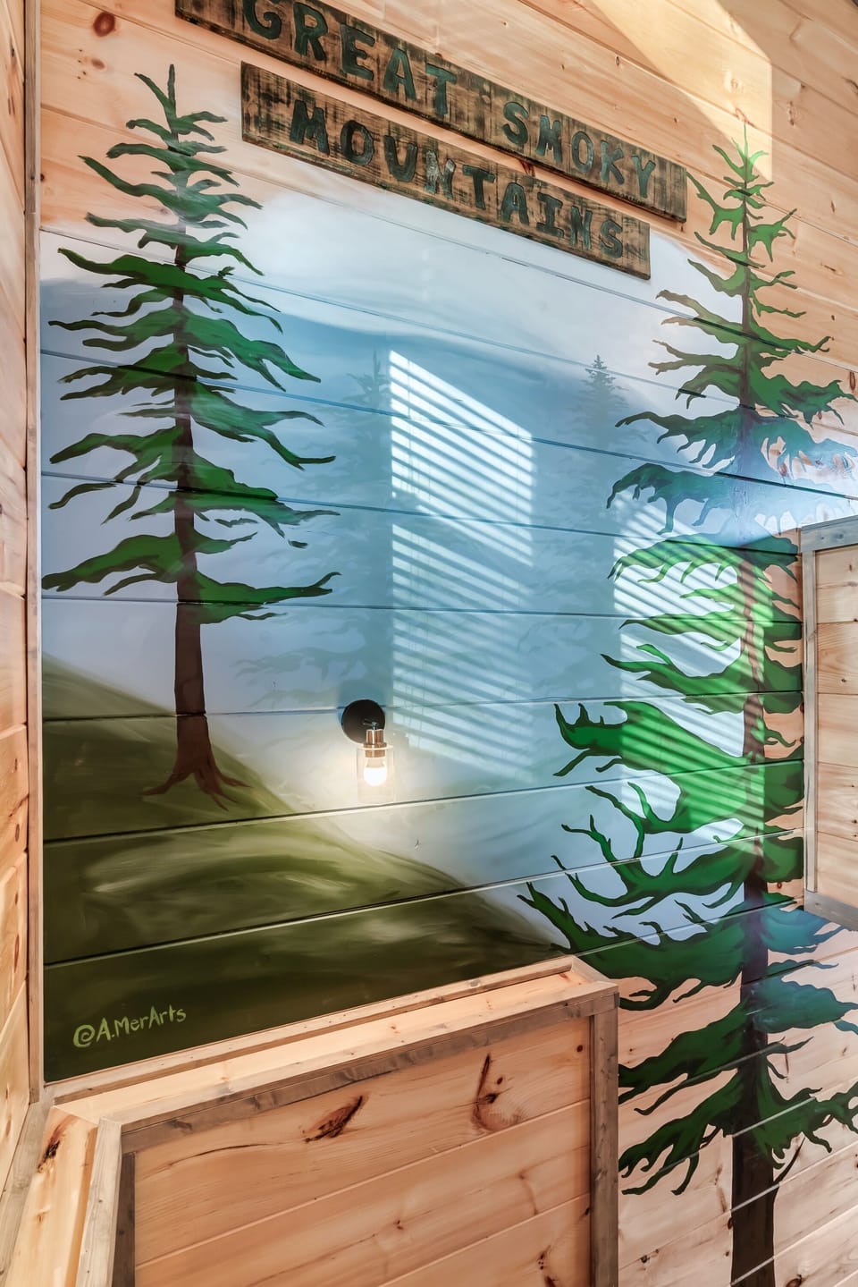 Great Smoky Mountains Mural as you head down the stairs to 2nd living room