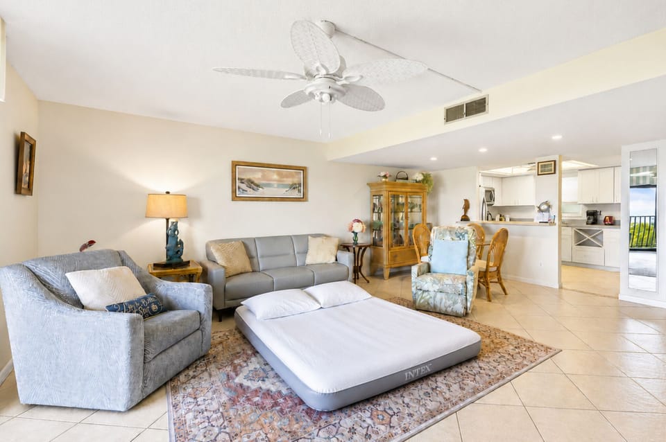 Queen air mattress for additional living room sleeping