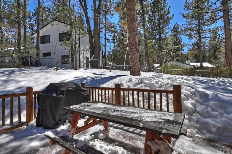 Deck with BBQ and picnic table. 