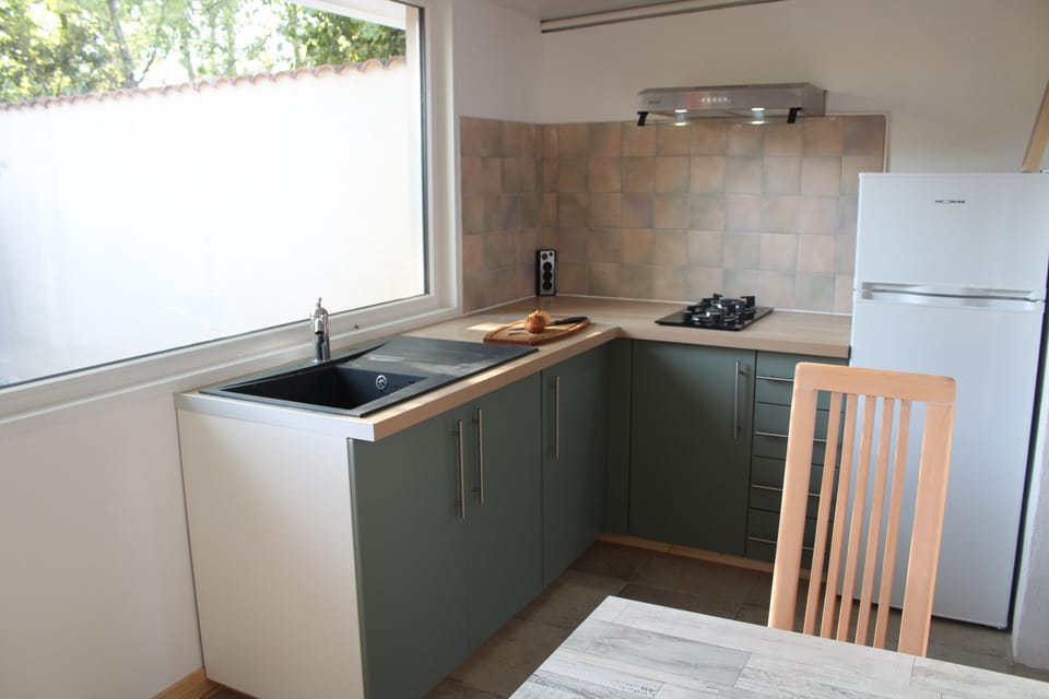 Fridge, microwave, stovetop, electric kettle