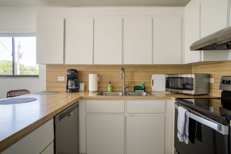 Close up of the kitchen with all new appliances!