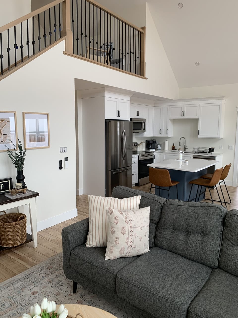 Open concept layout with living room just off the kitchen and dining area 
