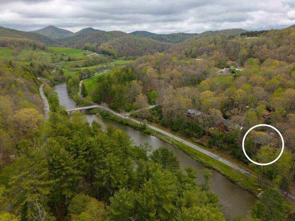 The view from the sky, the circled area is the cabin