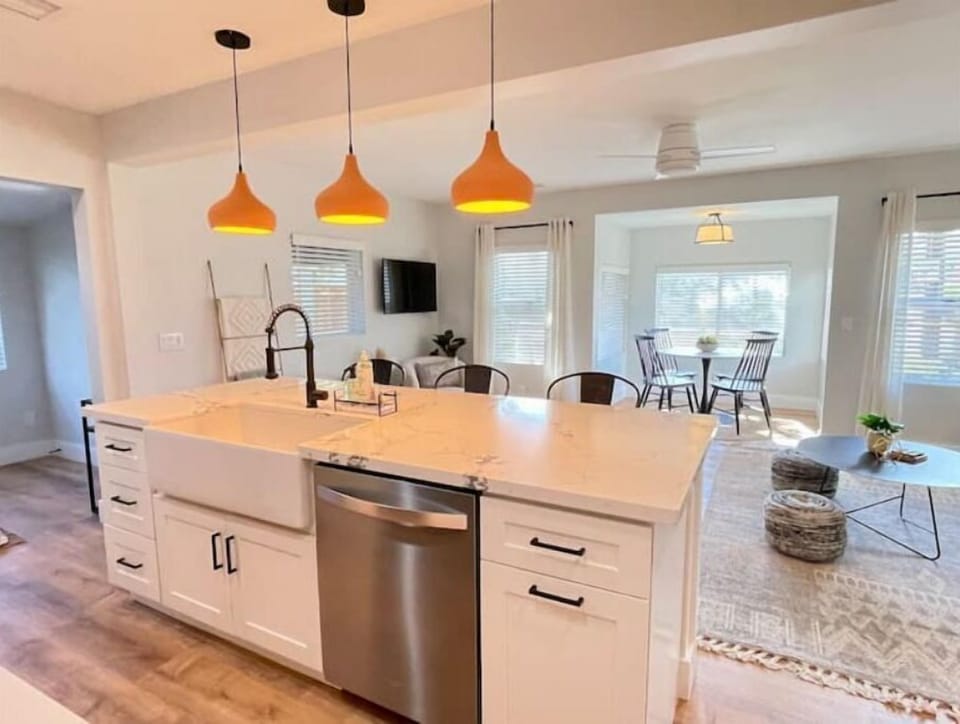 Oversized farmhouse sink and dishwasher