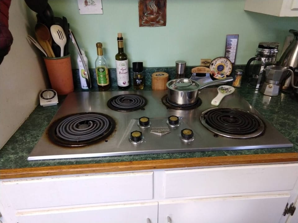 All the basics - oils, spices, herbs, vinegars - are available for your use.