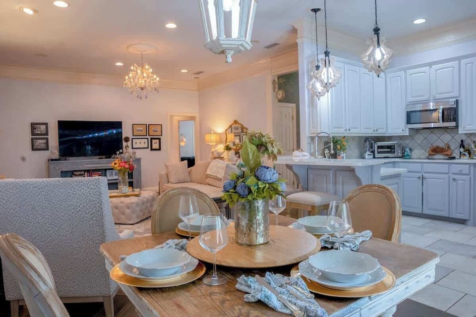 The fully equipped kitchen is perfect for preparing meals and has all the modern amenities you need to whip up a delicious feast. Includes double ovens and a high tech espresso machine to enjoy latte, cappuccino, or coffee of your choice.  