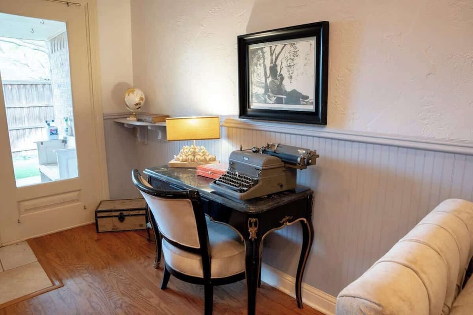 Back study with antique typewriter.