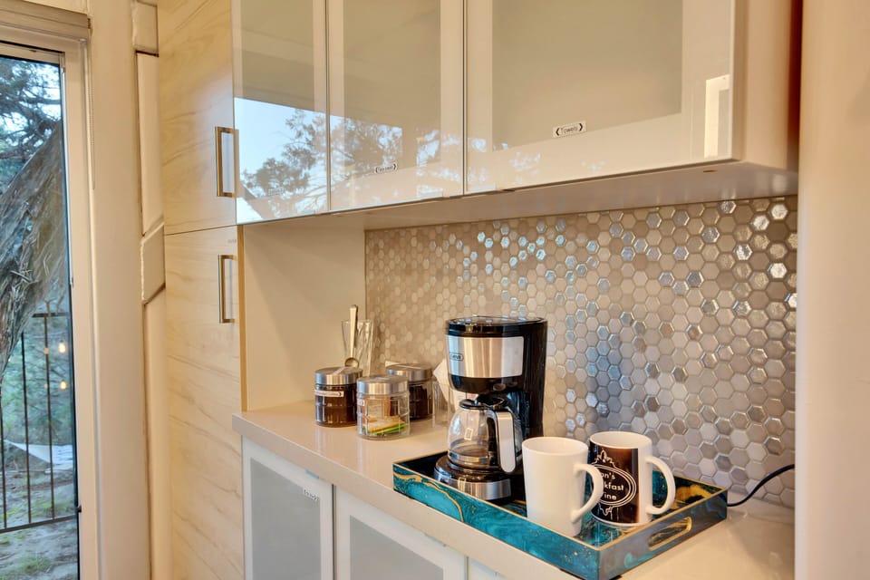 Coffee bar in primary bedroom. 
