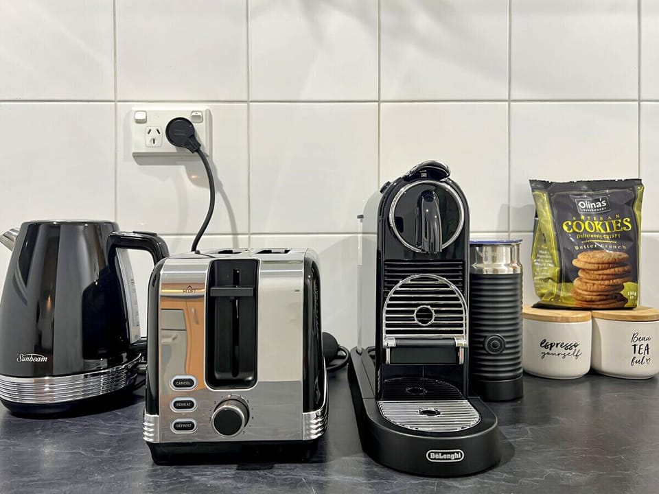 Kettle, Toaster & Nespresso pod machine all set for your visit